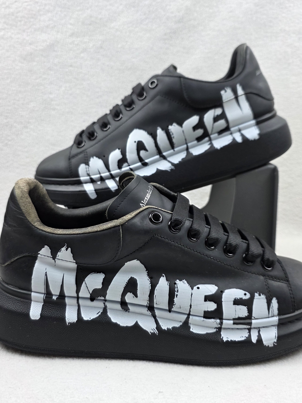 Alexander McQueen Oversized Sneaker Graffiti Logo Black Men's Size 46 US 13